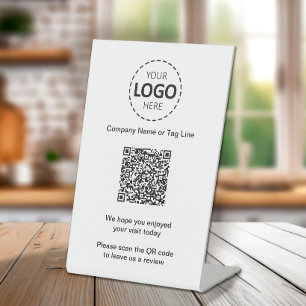 QR Code Buisness Logo, Leave A Review Pedestal Sign