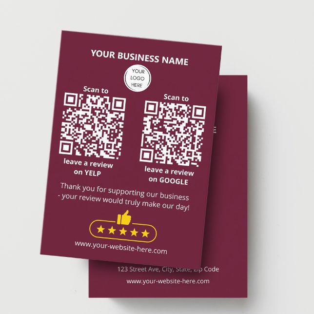 QR code Burgundy Business Review GOOGLE and YELP  Card (Creator Uploaded)
