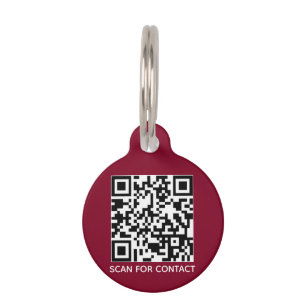 QR Code burgundy contactless contact Info dog cat Pet ID Tag