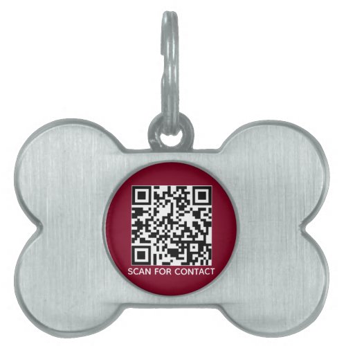 QR Code burgundy scannable contactless info dog Pet ID Tag