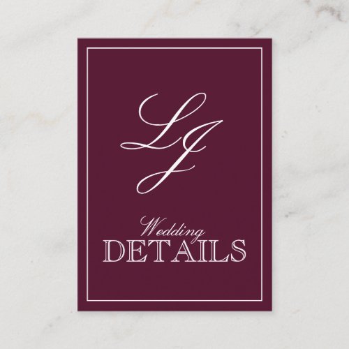 QR Code Burgundy Script Monogram Wedding Details Enclosure Card