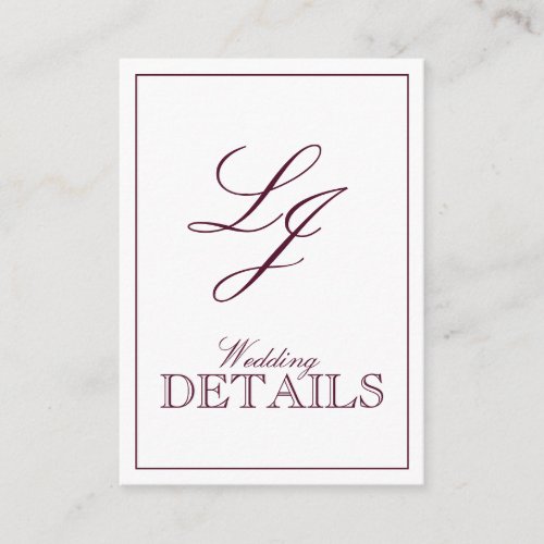 QR Code Burgundy Script Monogram Wedding Details