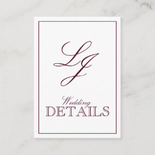 QR Code Burgundy Script Monogram Wedding Details Enclosure Card
