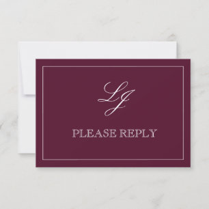QR Code Burgundy Script Monogram Wedding RSVP Card