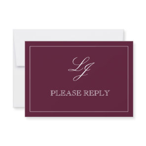 QR Code Burgundy Script Monogram Wedding RSVP Card