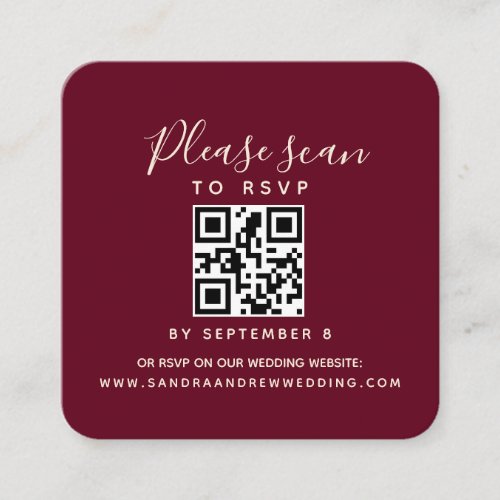 QR Code Burgundy Wedding RSVP card