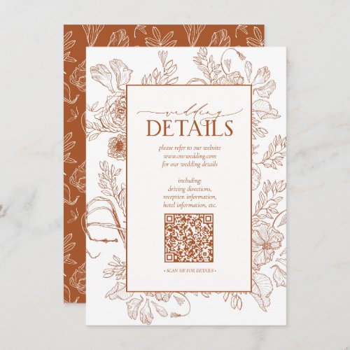 QR Code Burnt Orange Floral Wedding Details Enclosure Card