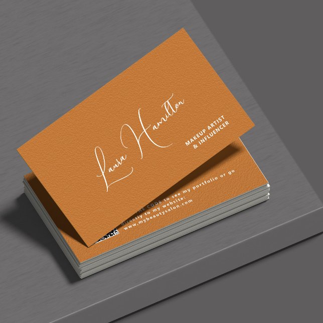 QR code burnt orange modern beauty influencer  Business Card (Creator Uploaded)