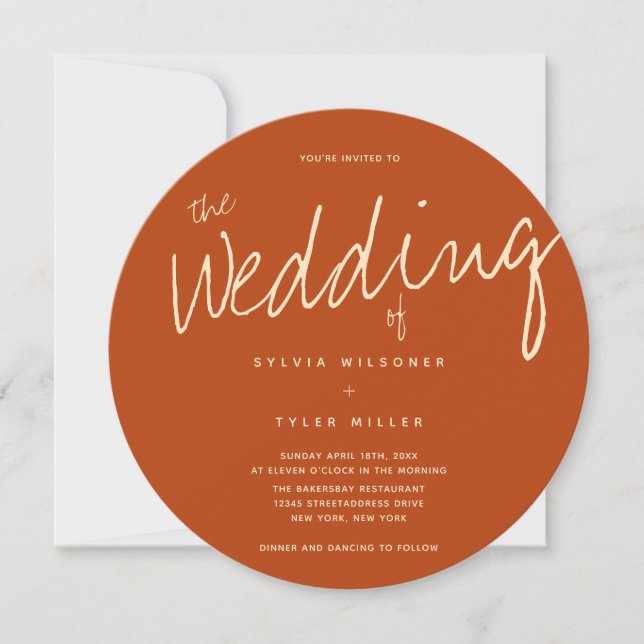 QR Code Burnt Orange Typography Wedding Invitation (Front)