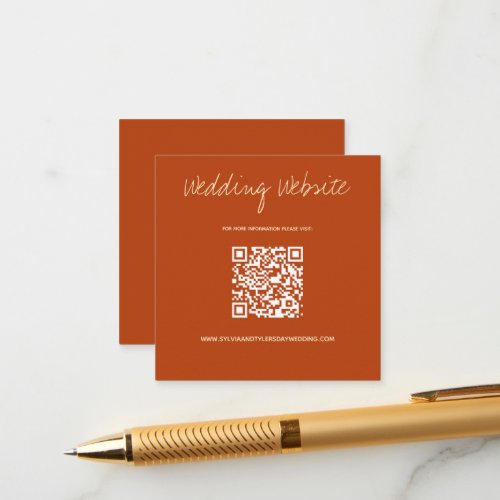 QR Code Burnt Orange Wedding Website  Enclosure Card