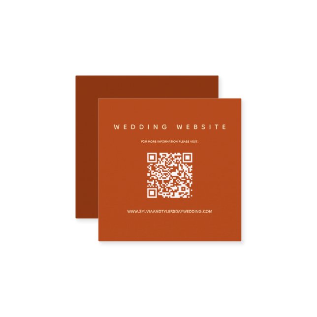 QR Code Burnt Orange  Wedding Website Enclosure Card (Front/Back In Situ)
