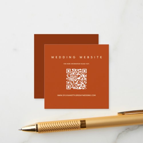 QR Code Burnt Orange  Wedding Website Enclosure Card