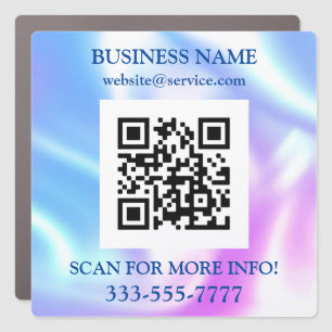 QR Code Bus. Name Promo, Blue & Purple Iridescent Car Magnet