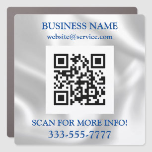 QR Code Bus. Name Promo, Grey & White Car Magnet