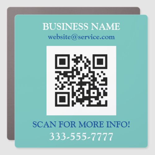 QR Code Bus Name Promo Lt Teal Blue White Car Magnet