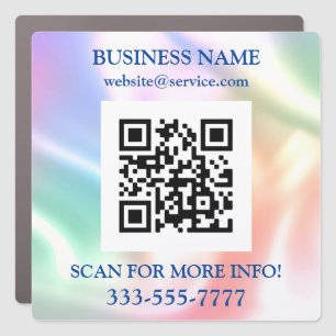 QR Code Bus. Name Promo, Rainbow Iridescent Car Magnet