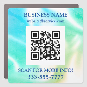 QR Code Bus. Name Promo, Teal & Green Iridescent Car Magnet