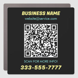 QR Code, Bus. Name Promo, Yellow Lt. Teal Black Car Magnet