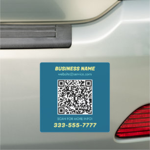 QR Code, Bus. Name Promo, Yellow Lt. Teal, Blue Car Magnet
