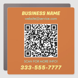 QR Code, Bus. Name Promo, Yellow Lt. Teal, Rust Car Magnet