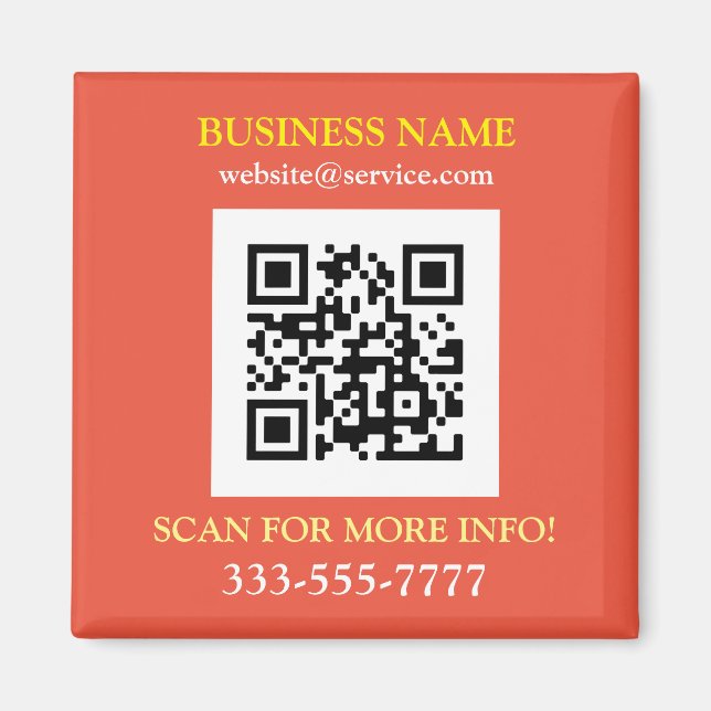 QR Code, Bus. Name Promo, Yellow White Orange Magnet (Front)