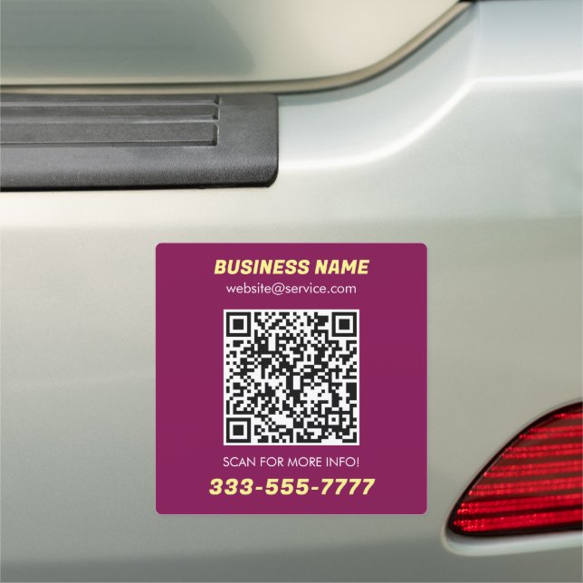 QR Code, Bus. Name Promo, Yellow White Wine Car Magnet (In Situ)