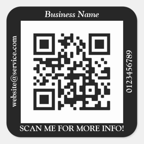 QR Code Bus Name Website Promo Black Square Sticker