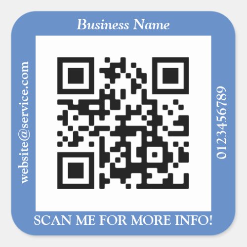QR Code Bus Name Website Promo Blue Square Sticker