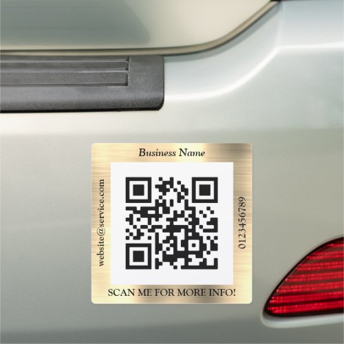 QR Code Bus Name Website Promo Brushed Yel Gold Car Magnet