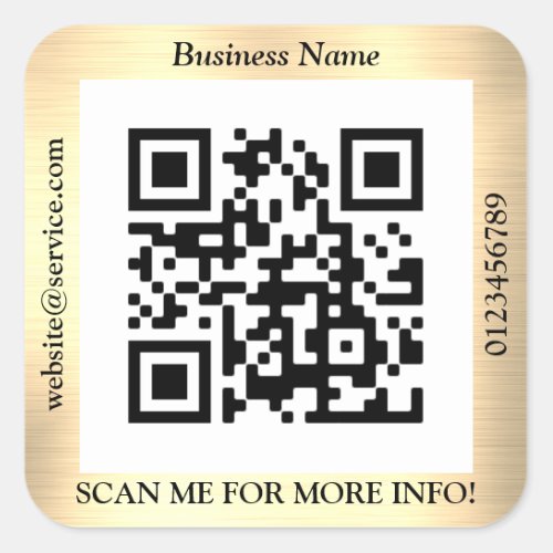 QR Code Bus Name Website Promo Brushed Yel Gold Square Sticker