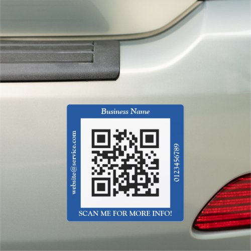 QR Code Bus Name Website Promo Dark Blue Car Magnet