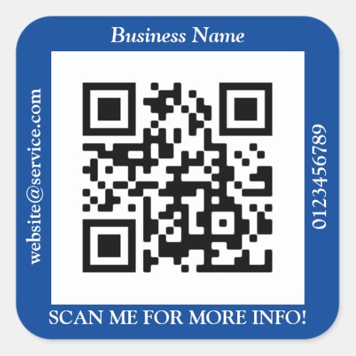 QR Code Bus Name Website Promo Deep Blue Square Sticker