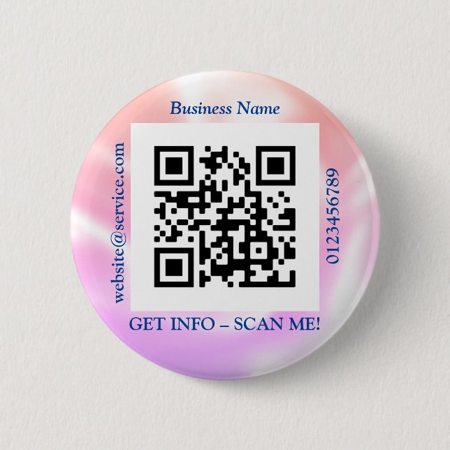 QR Code Bus. Name Website Promo, Iridescent Button (Front)