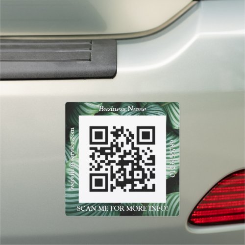 QR Code Bus Name Website Promo Large Green Leaves Car Magnet