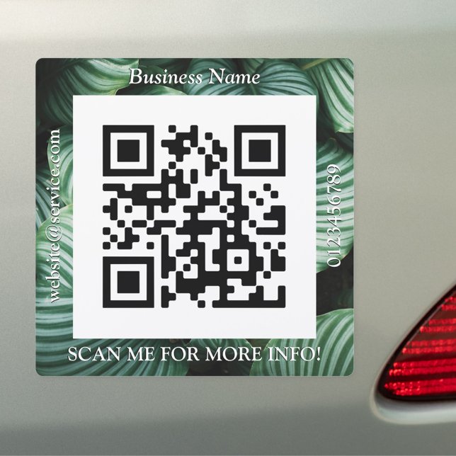 QR Code Bus. Name Website Promo Large Green Leaves Car Magnet (Creator Uploaded)