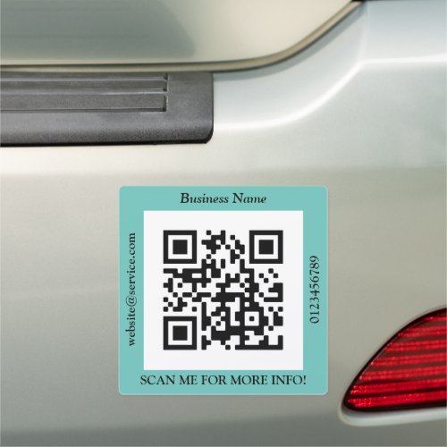 QR Code Bus Name Website Promo Light Teal Car Magnet