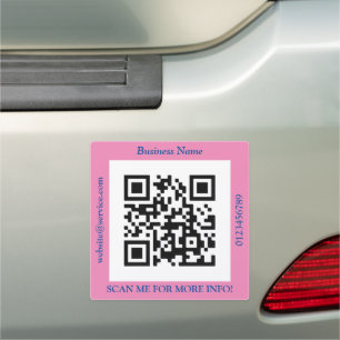 QR Code Bus. Name Website Promo, Pink Car Magnet