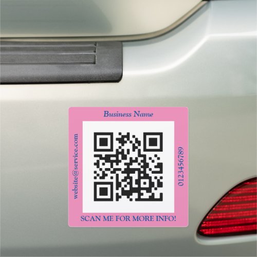 QR Code Bus Name Website Promo Pink Car Magnet