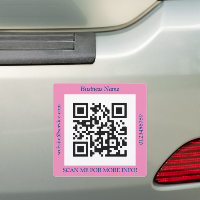 QR Code Bus. Name Website Promo, Pink Car Magnet (In Situ)