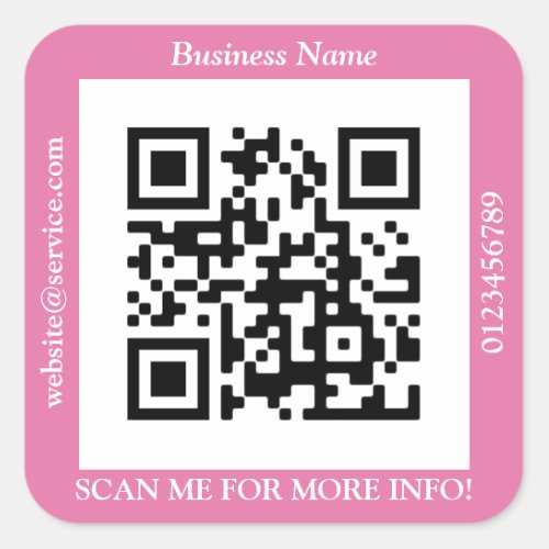 QR Code Bus Name Website Promo Pink Square Sticker