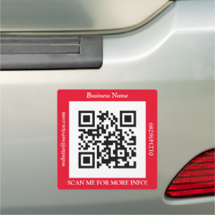 QR Code Bus. Name Website Promo, Red Car Magnet