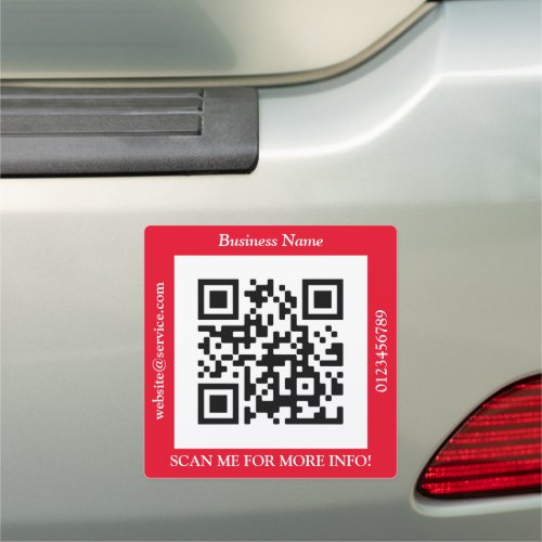 QR Code Bus Name Website Promo Red Car Magnet