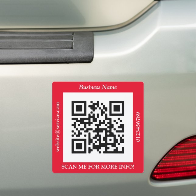 QR Code Bus. Name Website Promo, Red Car Magnet (In Situ)