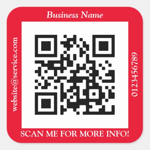 QR Code Bus Name Website Promo Red Square Sticker