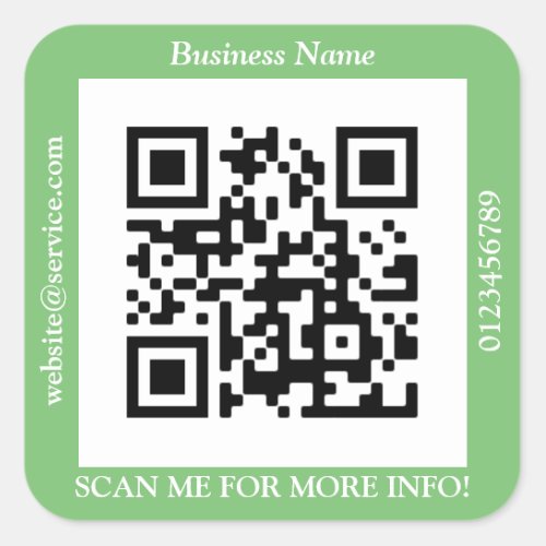 QR Code Bus Name Website Promo Sage Square Sticker