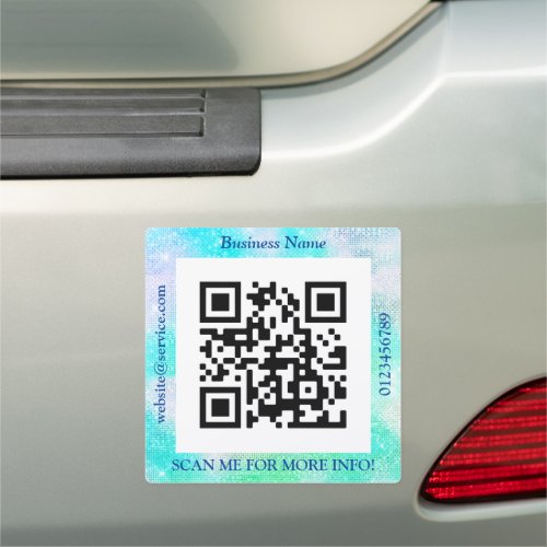 QR Code Bus Name Website Promo Teal  Green Car Magnet