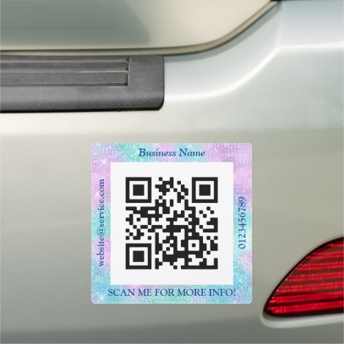 QR Code Bus Name Website Promo Teal  Purple Car Magnet