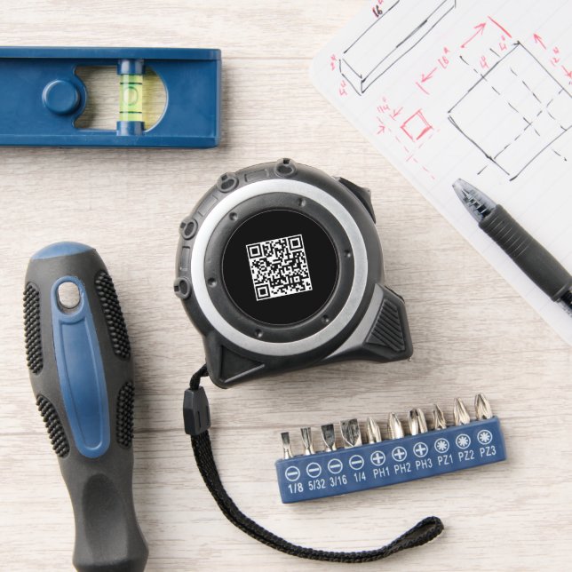 QR Code Business Black Minimalist Business  Tape Measure (Workshop)