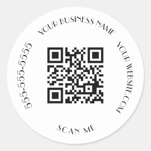 QR Code Business Black Modern Minimalist Scan Me Classic Round Sticker
