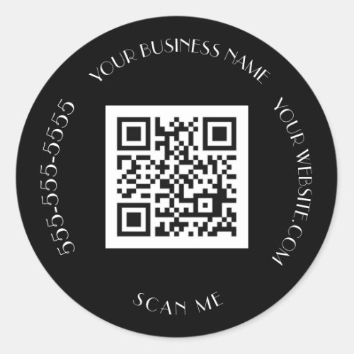 QR Code Business Black Modern Minimalist Scan Me  Classic Round Sticker
